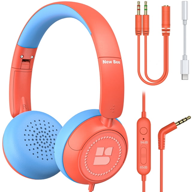 Auriculares para niños con micrófono | 4+ Año Niño Adolescente | Diadema ajustable | Diseño plegable | Cable auxiliar de 3,5 mm New Bee KH18