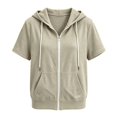 thumbnail image 5 of Wlynlyn Short Sleeve Hoodies for Girls Fleece Zip-Up Sweatshirts Kids Casual Comfy Athletic Lightweight Fashion Outwear Jackets(Khaki,9-10 Years), 5 of 5