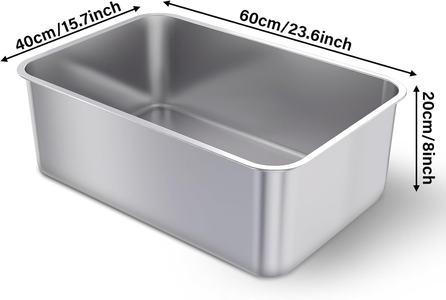 Stainless Steel Cat Litter Box, Large Pan 23.6“x15.7"x14" Metal Open-Top Large Kitten Litter Tray with Cover, Step, Scoop, Non-Stick Easy Cleaning, Gray