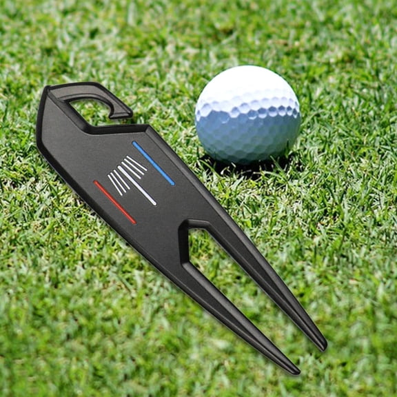 Aleación Golf Hierba Reparación Tenedor Equipo de golf Ejercicio Ayudas de golf Herramienta de alineación resistente doble Marcador de pelota de golf Negro