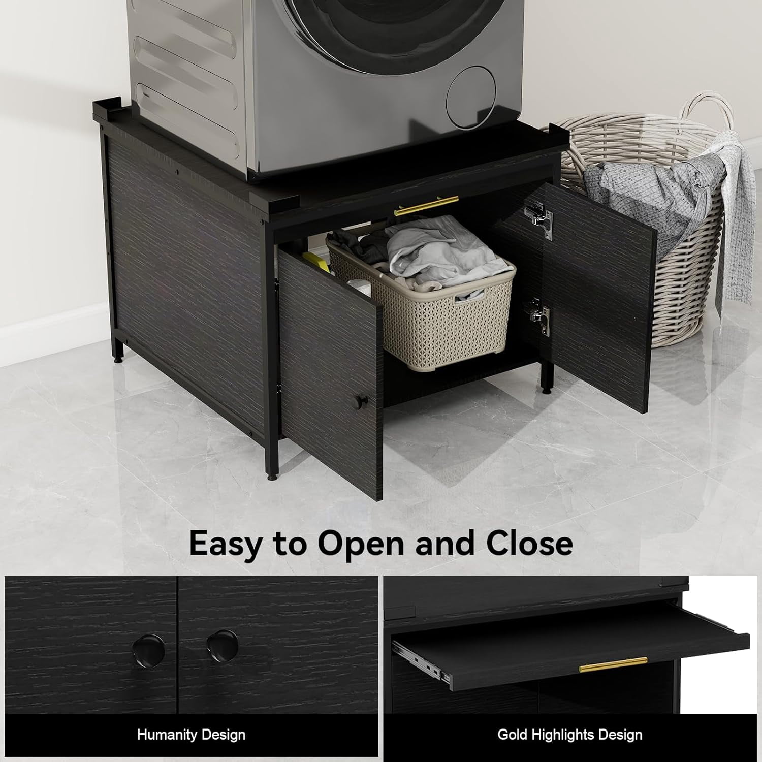 Laundry Pedestal for Washer and Dryer, 24" Universal Washing Machine Stand with Adjustable Feet and 4 Panel Corner, Fit Anti-Vibration Design with Telescopic Laundry Basket Shelf, 700 LBS Capacity