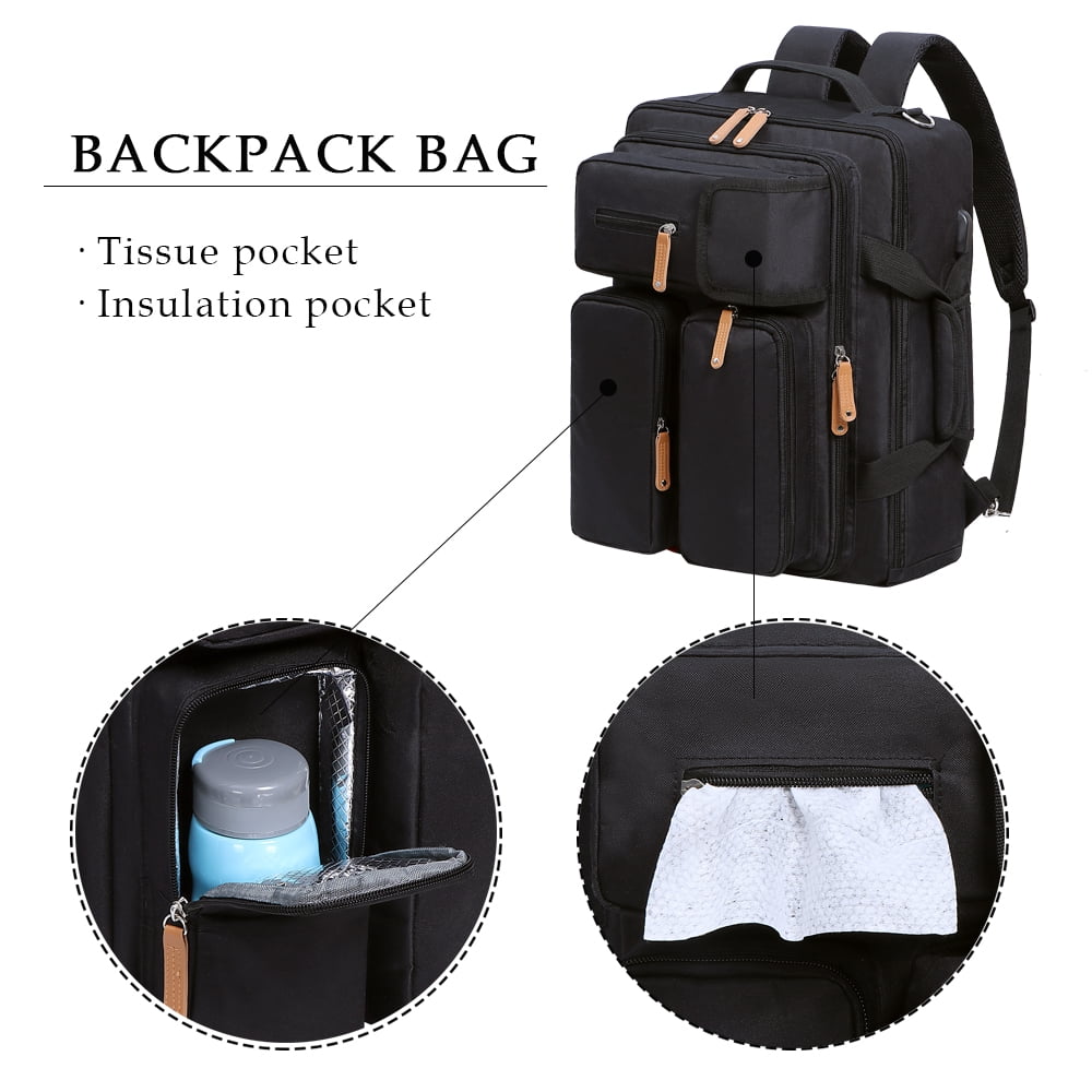 Baby Diaper Backpack - Large Capacity Waterproof Nappy Bag with Insulated Pockets and 14-inch Laptop Compartment, Large Daypack Business Weekender Luggage Backpack for Momm Dad （Black）