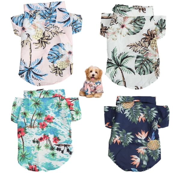 4 Pieces Small Pet Summer T-Shirts Hawaii Style Floral Pet Dog Shirt Breathable Cool Clothes Beach Seaside Puppy Sweatshirt for Puppy (M)