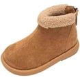 thumbnail image 3 of Girls Snow Boots Boys Suede Fuzzy Ankle Booties Comfy Memory Foam Flat Non Slip Winter Zipper Short Boots Brown 9 Toddler, 3 of 4