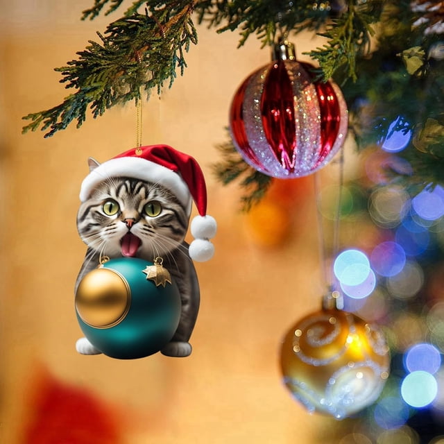 Adornos para árbol de Navidad, adornos colgantes para árbol de Navidad, dinosaurio, lindo gato navideño, colgante decorativo para árbol de Navidad, casa de campo, decoración para exteriores e interior
