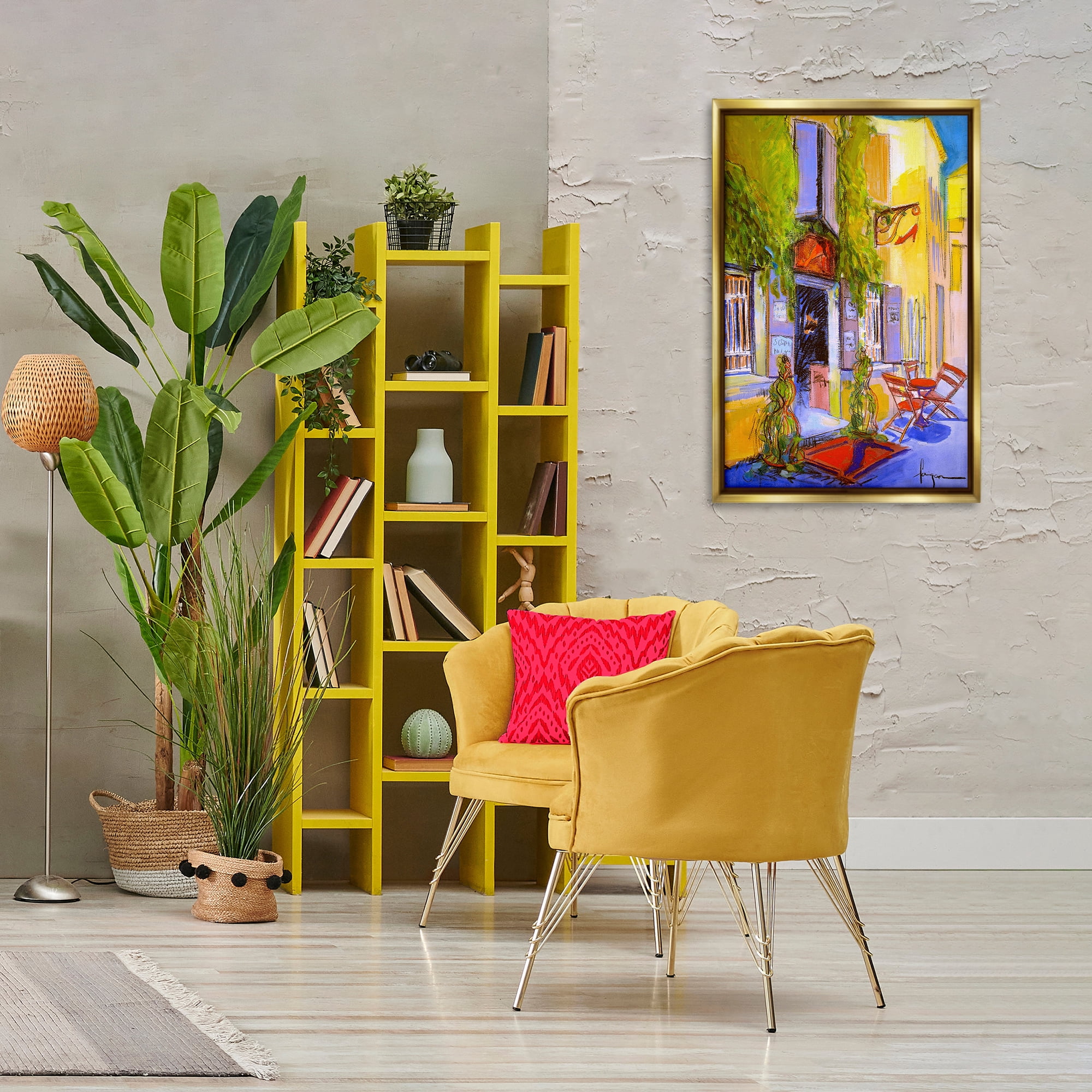 Stupell Industries Traditional Shoe Shop Building Scenic & Cityscapes Painting Gold Floater Framed Canvas Art Print Wall Art, 21 x 31