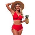 thumbnail image 6 of QURATI Swimwear Bikini Sets for Women High Waist Summer Beach Swim Bathing Suits V Neck 2 Piece Swimsuit Red M, 6 of 6