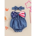 thumbnail image 2 of FEORJGP 4th of July Clothes for Kids Girl 0 3M 6M 12M 18M Toddler Infant One-piece Jumpsuits Strapless Backless Bow Rompers with Hairband Newborn Little Girls Fashion Cute Comfy Casual Outfits Summer, 2 of 7