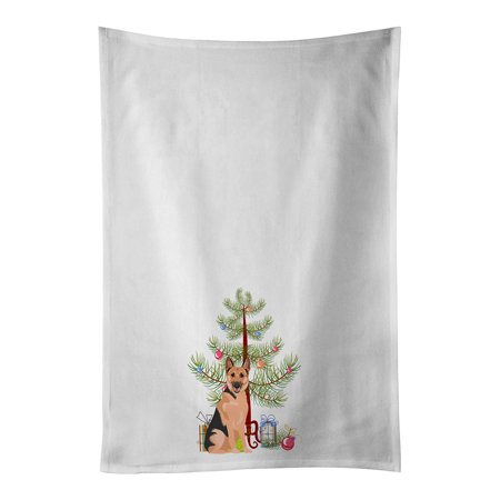 

German Shepherd Black and Tan #1 Christmas White Kitchen Towel Set of 2 19 in x 28 in