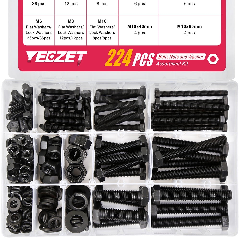 10-Piece M6 X 30mm Grade 8.8 Stainless Steel Hex Bolt & Nut Kit With Washers - Metric Assortment