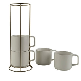 Soho Lounge 4 Piece 16 Ounce Stackable Glass Mugs with Metal Rack, Size: Stackable Cups (4-Piece)