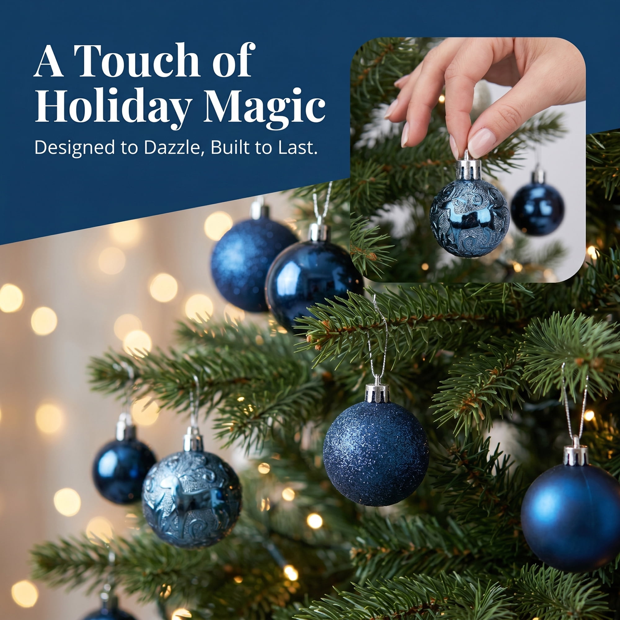Unique Bargains 12Pcs Christmas Tree Ornaments Hanging Baubles Shatterproof Blue 1.6"