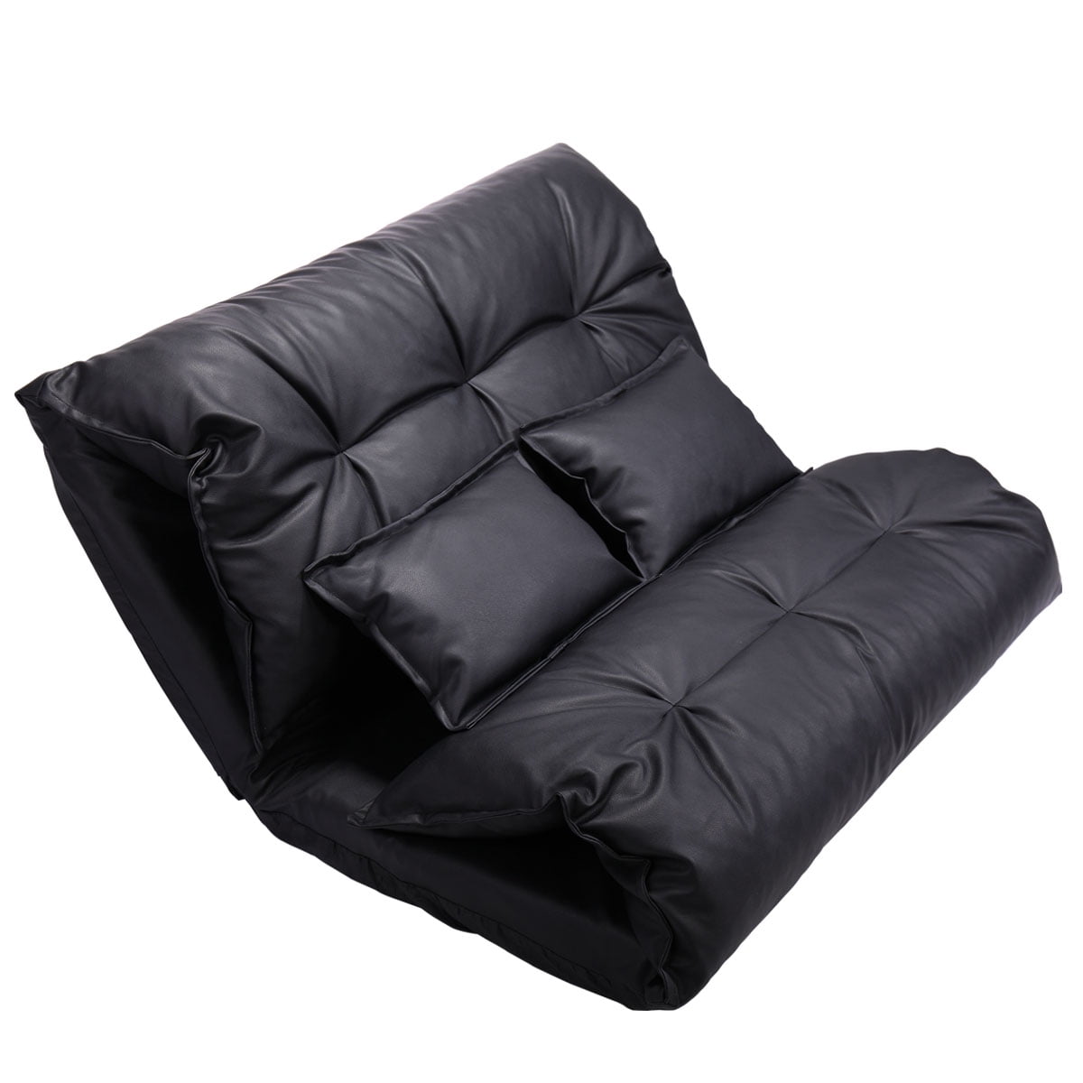 Lowestbest PU Leather Folding Floor Chair Sofa Bed w/2 Pillows, Black