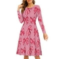 thumbnail image 4 of FKELYI Heart Pink Bow Women Dresses Breathable Swing Twirl Skater Dress Valentine's Day Gift Comfortable Women Long Sleeve Dresses Casual Size S, 4 of 5