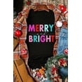 thumbnail image 4 of Women's Black MERRY and BRIGHT Crew Neck Graphic Tee - [ZhiHiMeRi] | (US 4-6)S,Black, 4 of 8