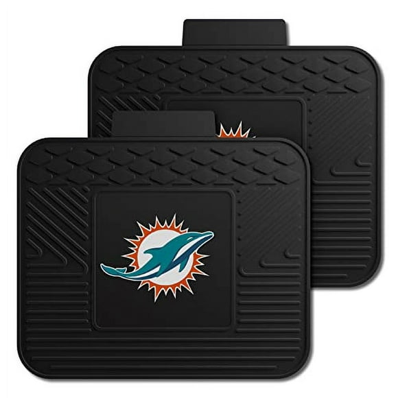 FANMATS 12314 NFL Miami Dolphins Back Row Utility Car Mats - Set de 2 piezas, 14in. x 17in., Protección en todo clima, Ajuste universal, Diseño de depósito profundo, Logotipo del equipo moldeado