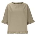 thumbnail image 6 of Women T Shirts Summer Tops Solid Cotton and Linen Ruffle Pleated Hem Tops Round Neck Casual Shirt Tops Comfortable Shirts, 6 of 8