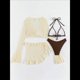 thumbnail image 5 of Conjunto de Bikini de 4 Piezas para Mujer - Traje de Baño Triangular con Cuello Halter Atrevido - Traje de Baño con Nudo Transparente Crema L, 5 of 9
