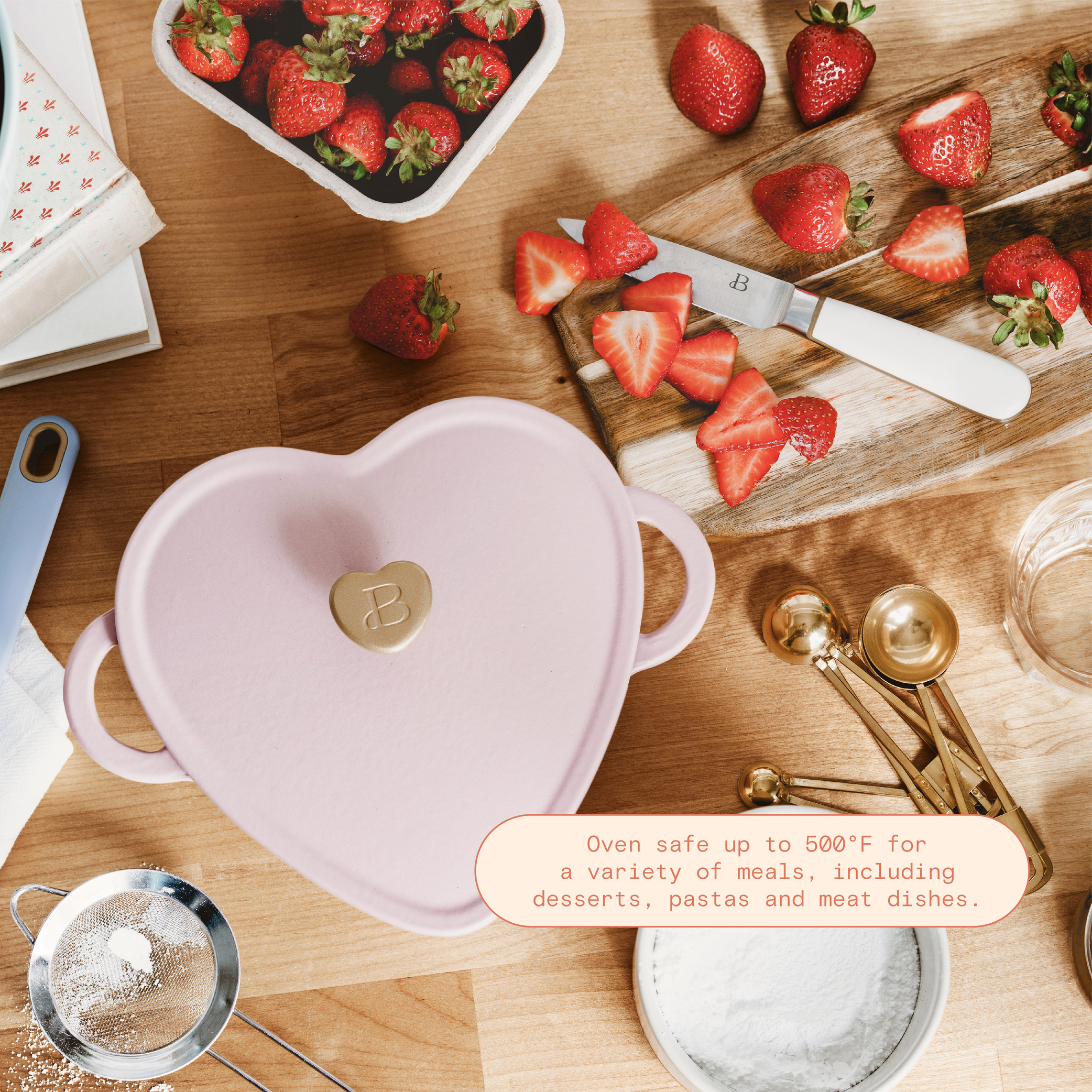 Beautiful 2QT Cast Iron Heart Dutch Oven, Pink Champagne by Drew Barrymore - image 4 of 10