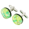 thumbnail image 2 of GlassOfVenice Murano Glass Venetian Classic Round Cufflinks - Green Silver, 2 of 4