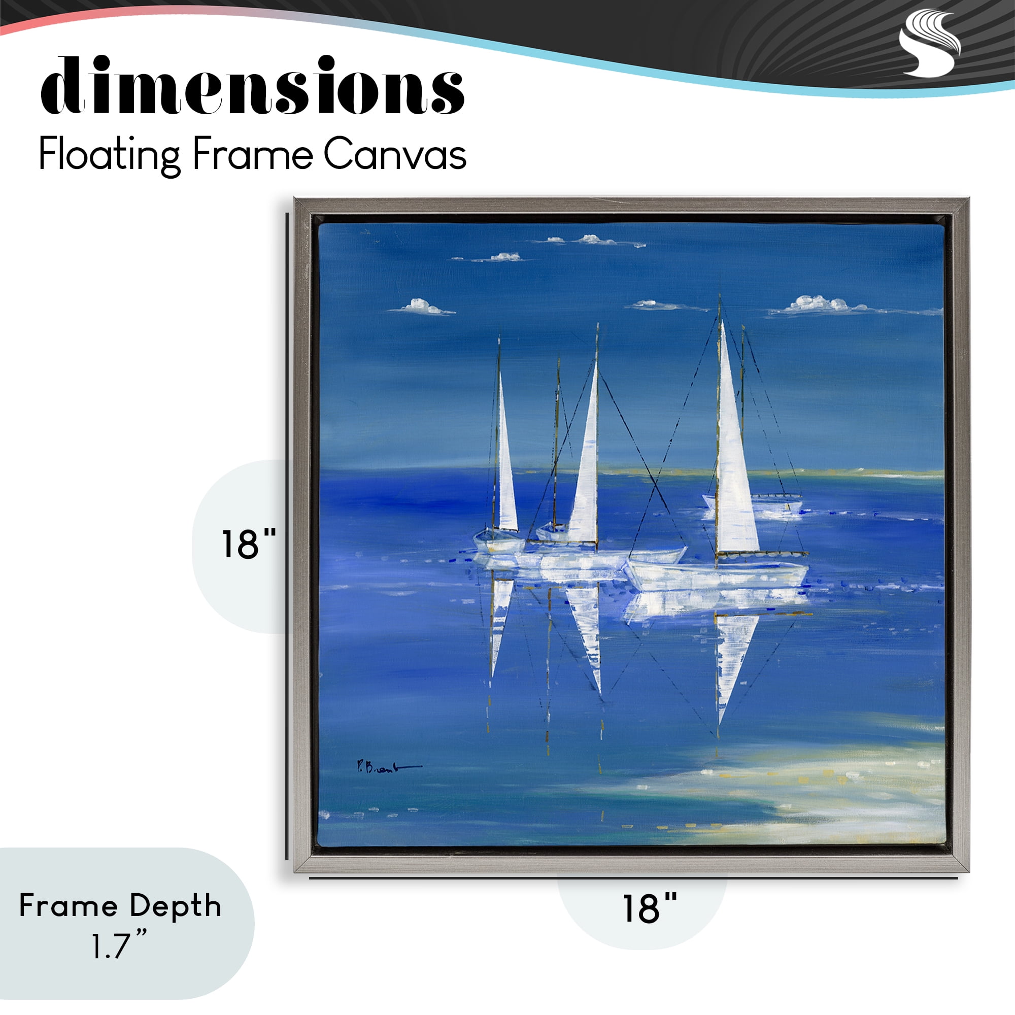 Stupell Industries Serenity Sailboats Reflected on Water Gray Framed Floater Canvas Wall Art, design by Paul Brent