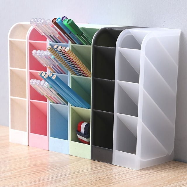 Portalápices de inserción oblicua, multifuncional, de plástico, para oficina, almacenamiento de escritorio, acabado rectangular, soporte para bolígrafos de pie