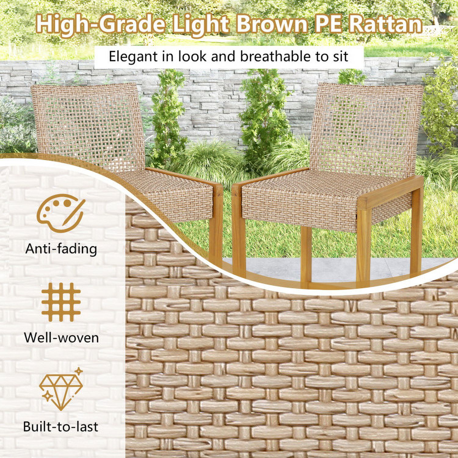 Aimee Lii Set of 2 Rattan Patio Wood Barstools Dining Chairs with Backrest-Set of 2, Outdoor Patio Set Aimee Lii Set of 2 Rattan Patio Wood Barstools Dining Chairs with Backrest-Set of 2, Outdoor Patio Set