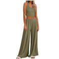 thumbnail image 1 of Women‘s Summer 2 Piece Outfits Lounge Sets Ribbed Knit Crop Top Wide Leg Pants with Pockets S-XXL, 1 of 8