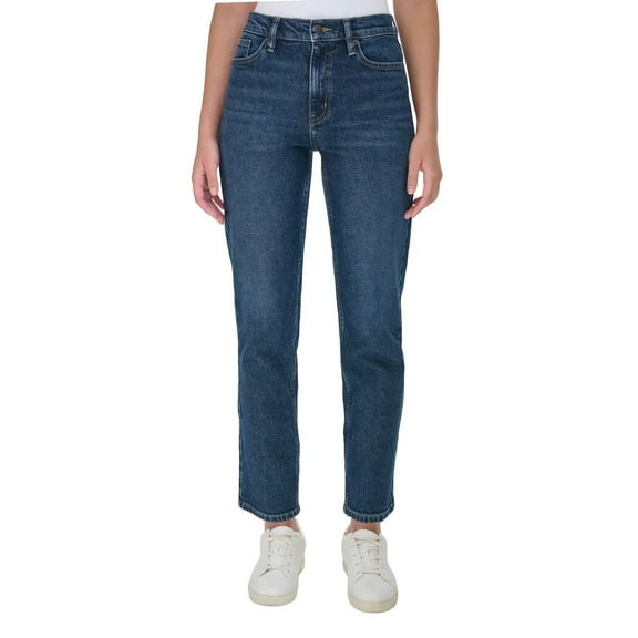 Calvin Klein Women High Rise Straight Leg Jean (Dark Blue, 16)