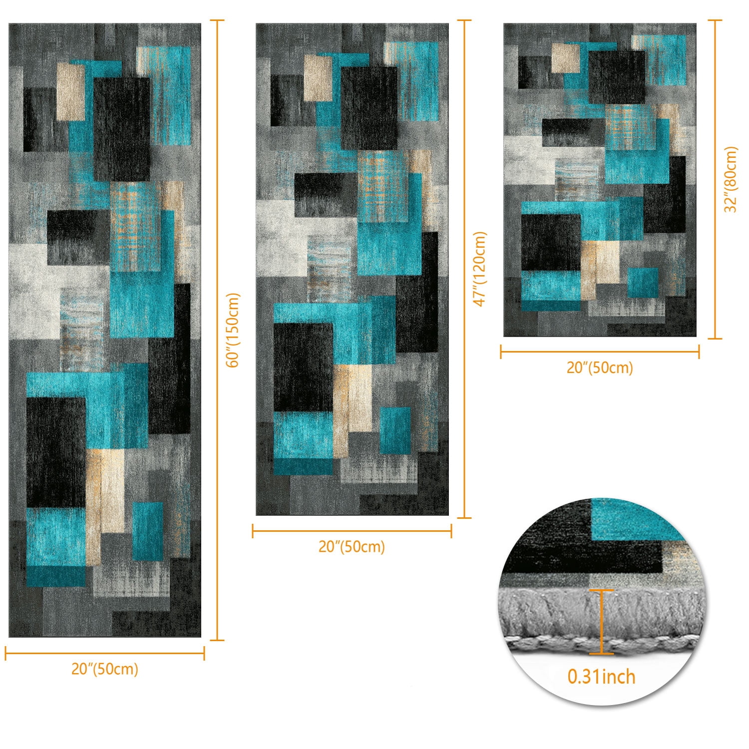 3 Piece Kitchen Rug Set, Non-Slip And Washable, Abstract Pattern Kitchen Hallway Rug, Soft And Comfortable, Suitable For Sinks, Floors, Entrances, Hallways and Bathrooms