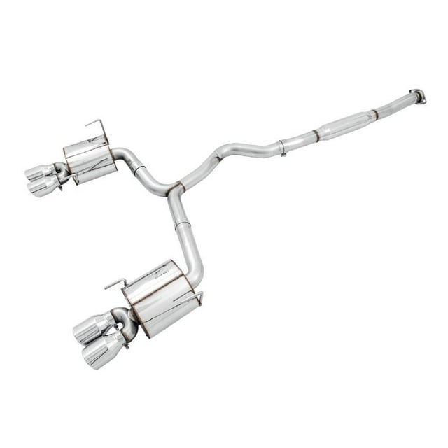 AWE Tuning Exhaust System Kit 3015-42104 Touring Edition Cat-Back System; Stainless Steel; Without Muffler; Single Exhaust With Dual Outlet; Rear Exit; 4 Inch Chrome Silver Quad Tips