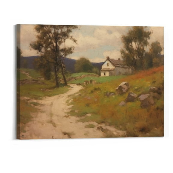 Shiartex  Framed Canvas Vintage Wall Art Home Decor Print, Cottage Road Forest Landscape Painting Wall Art Prints, Canvas Wall Art for Bedroom, Office Hallway Decoration- 20x16 Inch