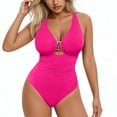 thumbnail image 2 of QUNYINEY One Piece Swimsuit Women Tummy Control Pink Slimming Monokini V Neck Cutout Ruched Swimwear, 2 of 7