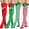 thumbnail image 4 of JZROCKER Women Striped Stockings Bows Stockings Over The Knee Long Socks Red Green, 4 of 21
