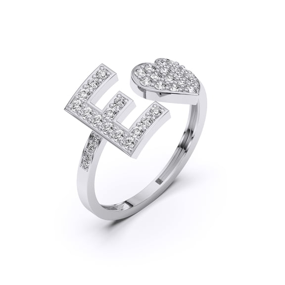 KEEVA JEWELS 0.50 Carat Round Shape Moissanite Heart Initial letter Wedding Ring for Women, Made in White Gold Plated Silver Size 5.5