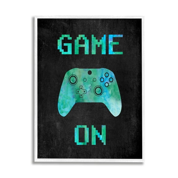 Stupell Industries Pixel Game On Controller Art for Kids Painting White Framed Art Print Wall Art, 16 x 20