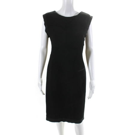 

Pre-owned|Vera Wang Womens Satin Trim Crew Neck Sleeveless Sheath Dress Black Size 6
