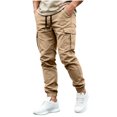 thumbnail image 5 of MXALUOB Men's Cargo Joggers Drawstring Cuffed Ankle Elastic Waist Pants with Multi Pockets Regular Fit Solid Color Pull On Trousers, 5 of 6