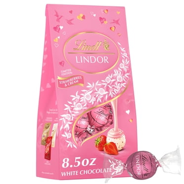 Lindt LINDOR Valentine's Day Strawberries and Cream White Chocolate Candy Truffles, 8.5 oz. Bag