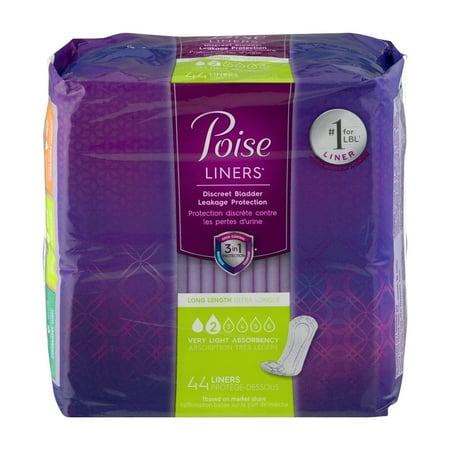 Poise Daily Incontinence Panty Liners - Very Light Absorbency 2 Drop - Long - 44ct