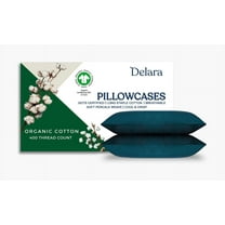 Delara Queen Organic Cotton Percale Pillowcase Set 2 Pack, 21"x32", 400 Thread Count, Soft Silky Breathable Bedding, GOTS Certified, Midnight Blue