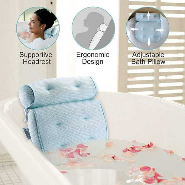 Tencel Spa Bathtub Pillow, Ultra Soft Bath Pillows for Tub Neck and Back  Support, Quick Dry Bath Tub Pillow Headrest for Bathtub, Jacuzzi, Machine  Wash - Light Blue 