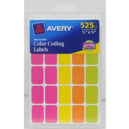 Avery(R) Assorted Neon Removable Color Coding Labels 6721, 1/2