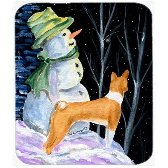 Snowman With Basenji Mouse Pad, Hot Pad Or Trivet
