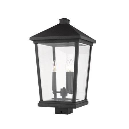 3 Light Outdoor Post Mount Lantern in Transitional Style 12 inches Wide By 22.25 inches High-Black Finish Bailey Street Home 372-Bel-3173337