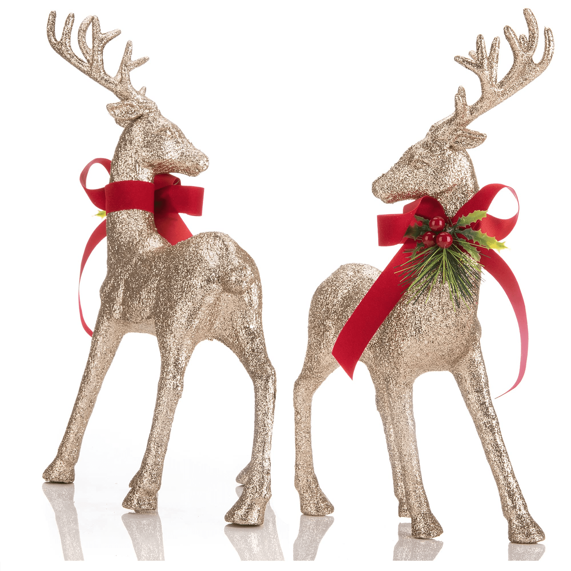 SANNO 2 Pcs Glitter Holiday Reindeer Decor Christmas Standing Deer