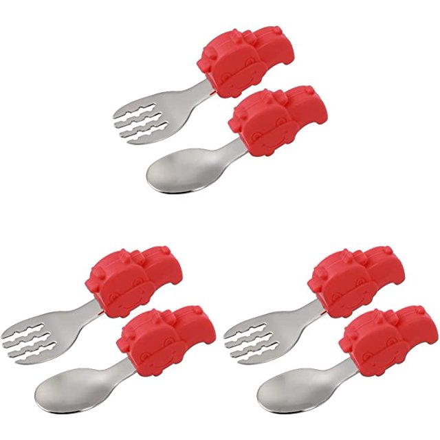 3 Ensembles de Couverts en Acier Inoxydable Fourchette Rouge Vache Essentiels pour Tout-Petits Réutilisables Auto-Entraînement Cuillères Durables Sûres pour Enfants Acier Pratique Ustensiles Portables