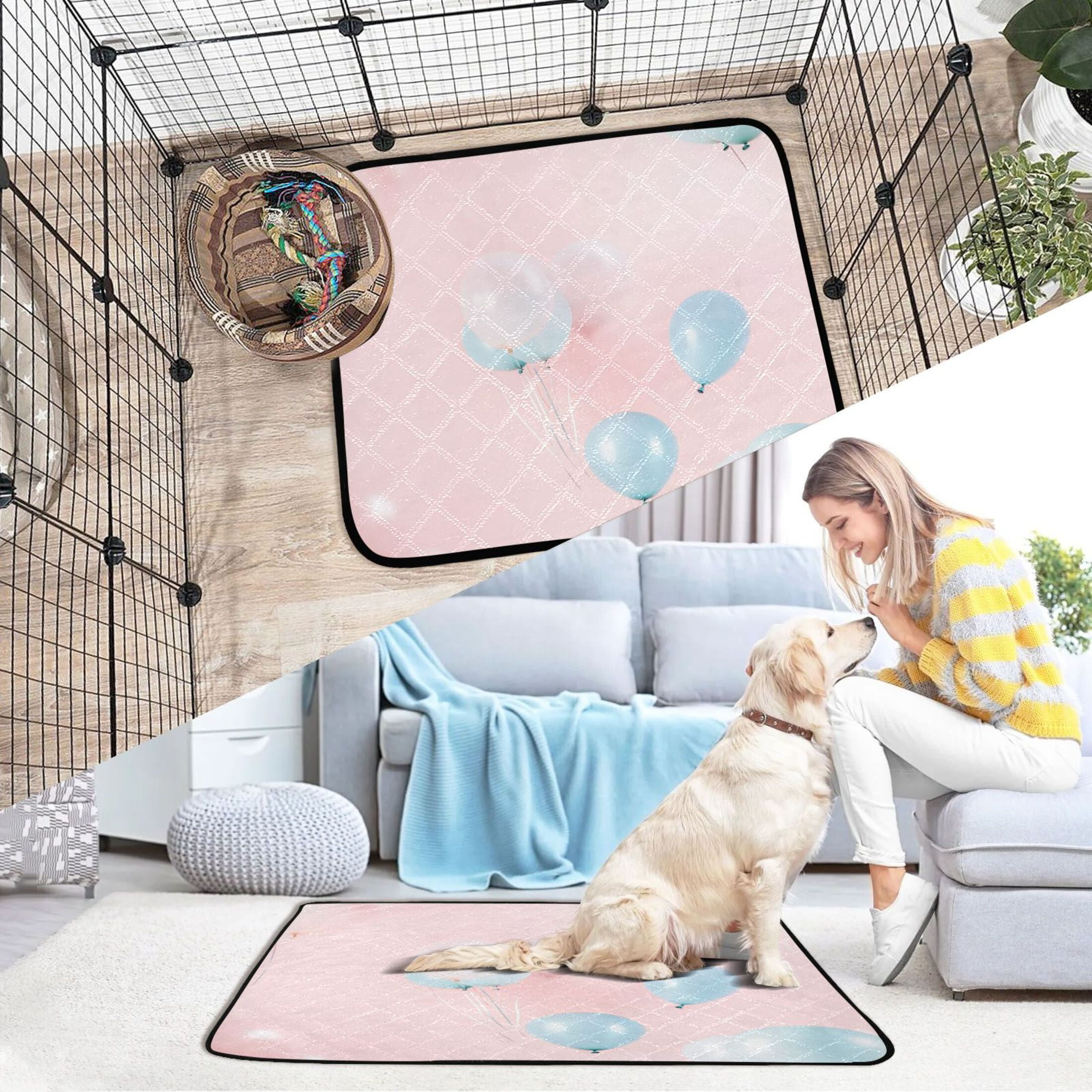 Washable Pet Pee Pads with Super Absorbent Reusable Training Pads for Dogs & Cats Blue Balloons
