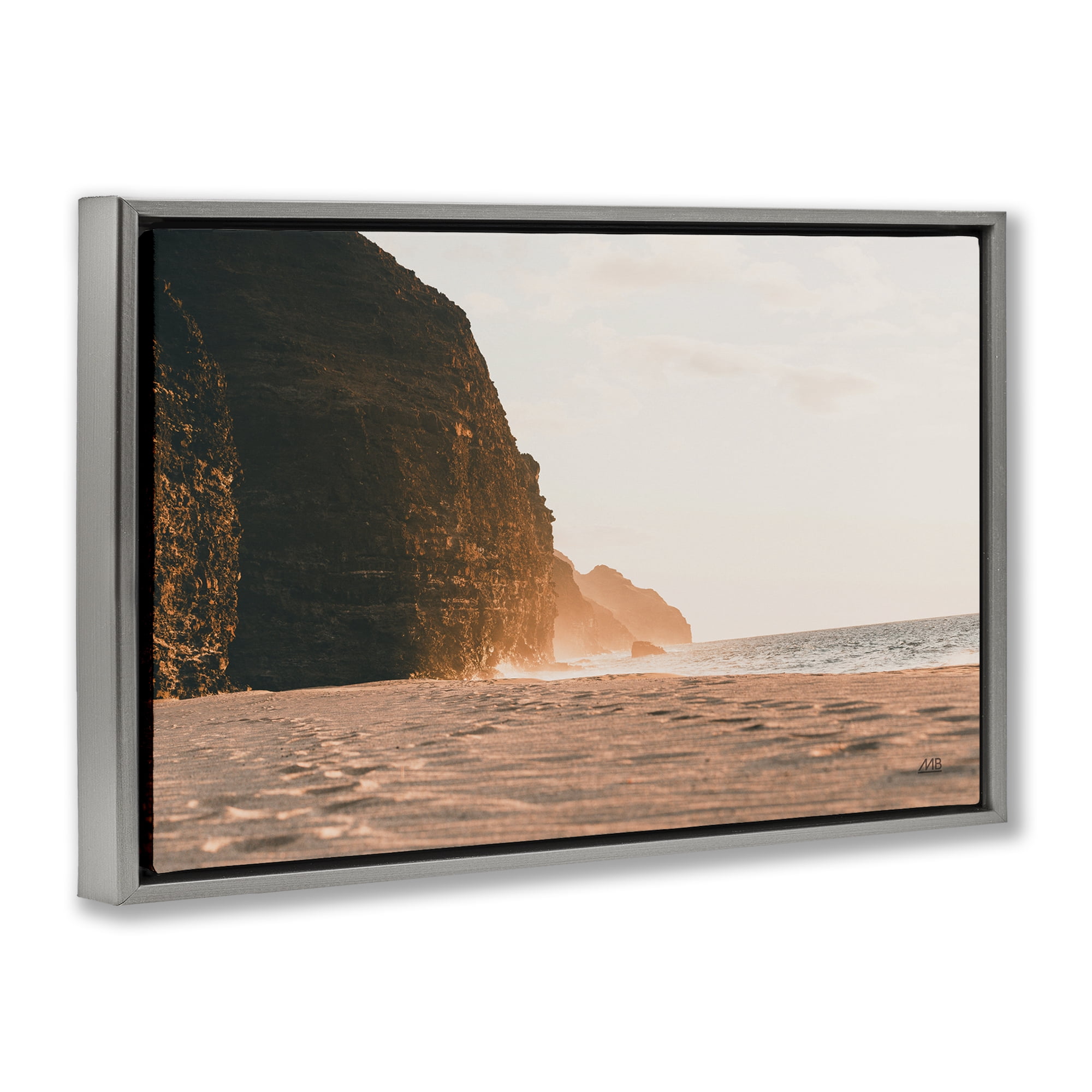 Stupell Industries Hawaiian Glow Shoreline Landscape & Nature Photography Gray Floater Framed Canvas Art Print Wall Art, 31 x 21