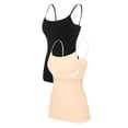 thumbnail image 2 of Spaghetti Strap Tank Top Layered Tank Top Women's Tanks & Camis Cotton Camisole Tops Bra Tank Camisole Tops Basic Breathable Tank Tops With Built In Bras Summer Cami Shirt Everyday Wear 2PCS Beige L, 2 of 3